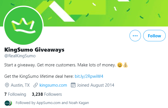 screenshot of kingsumo twitter account