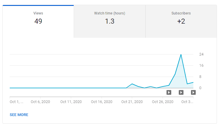 Youtube Stats of SurfSaaS youtube channel for october 2020