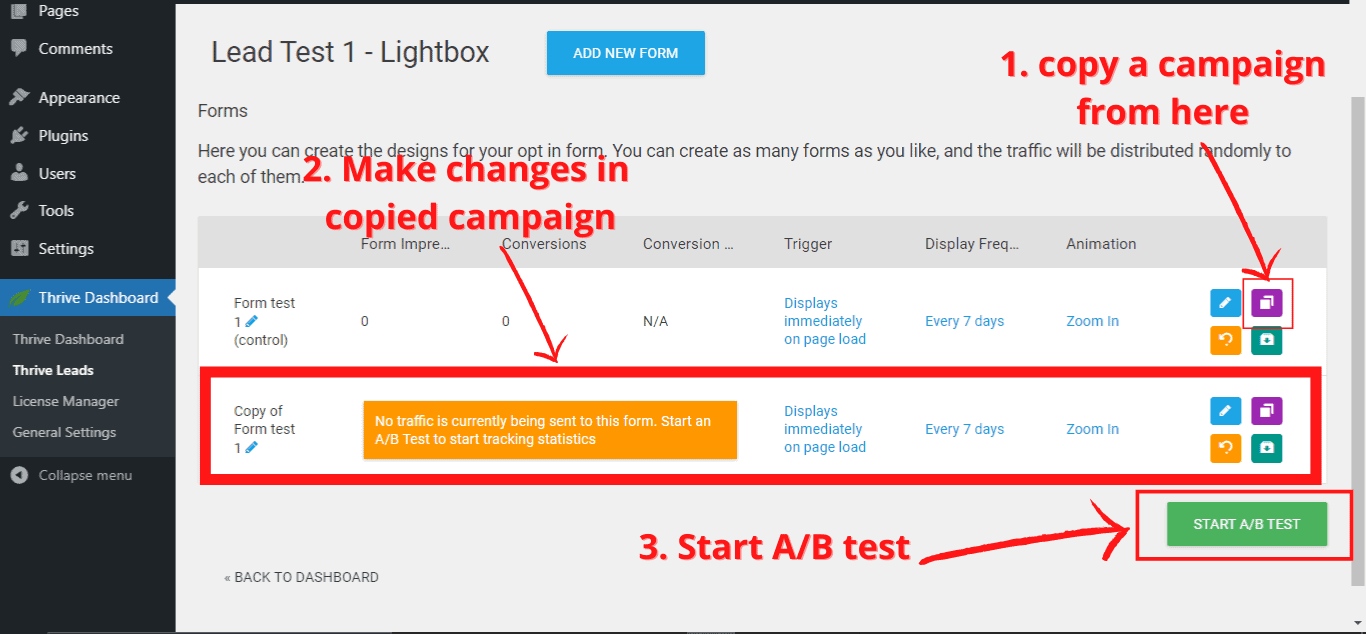 thrive leads lightbox configurations