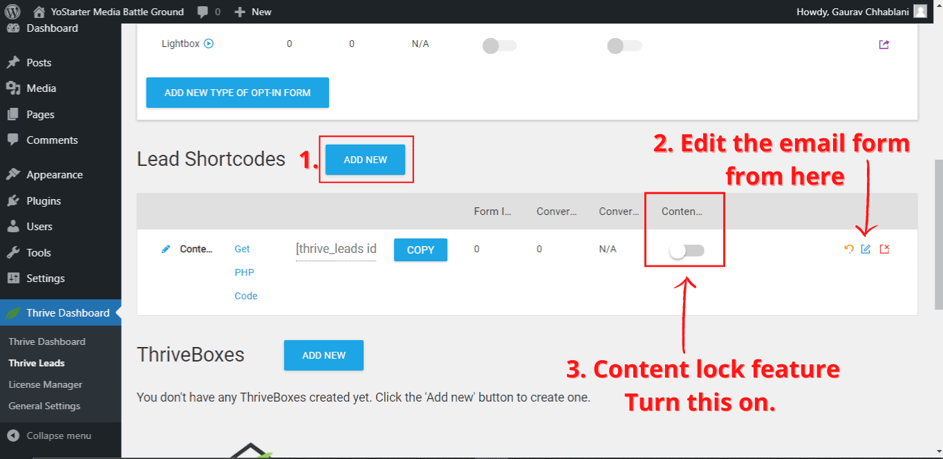 thrive leads shortcode feature